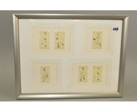 FRAMED COLOUR F &amp; J SMITH'S CIGARETTE CARDS OF ENGLAND PLAYERS, R. Cove-Smith (2), H.C. Catcheside, E. Myers, R.H. Hamilt