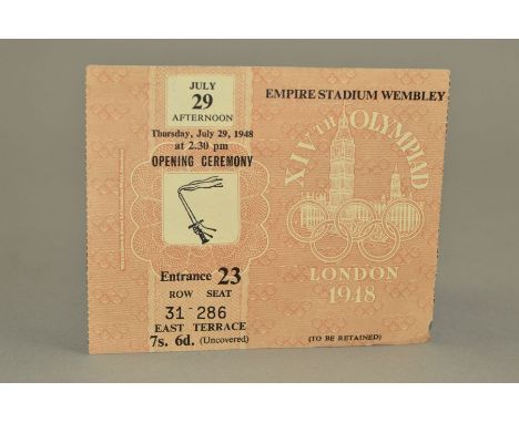 XIV OLYMPIAD LONDON 1948 OPENING CEREMONY TICKET, dated Thursday 29th July 1948