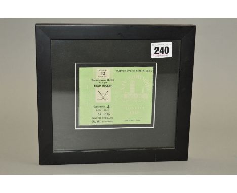 XIV OLYMPIAD LONDON 1948 TICKET for the field hockey, dated Thursday 12th August 1948, framed and glazed