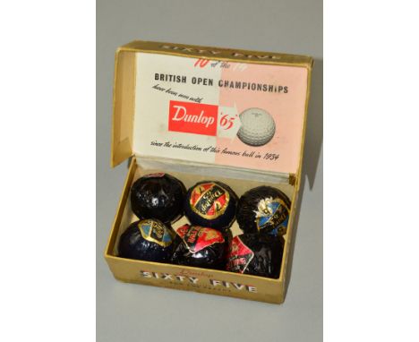 A BOX OF DUNLOP 65 BALLS, Nos.2, 3 and 6 recessed, also Nos.5, 7 and 8