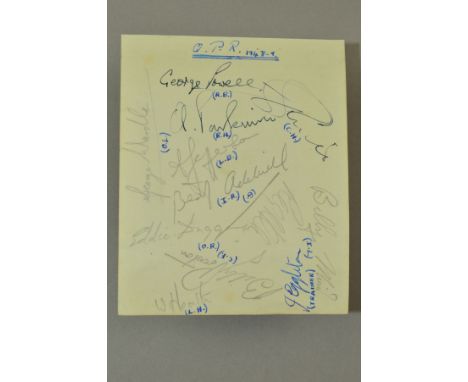 AUTOGRAPHS, of eleven Queen Park Rangers players on a green card (from autograph book), with their playing positions, dated 1