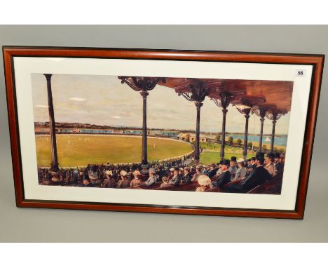 FRAMED R. WENDEL, painting of the crowd watching a cricket match at an unknown venue, possibly late Victorian
