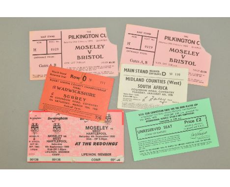 CLUB MATCH TICKET COLLECTION, covering the County Championship Final, John Player Cup, Pilkington Cup and a Moseley season ti