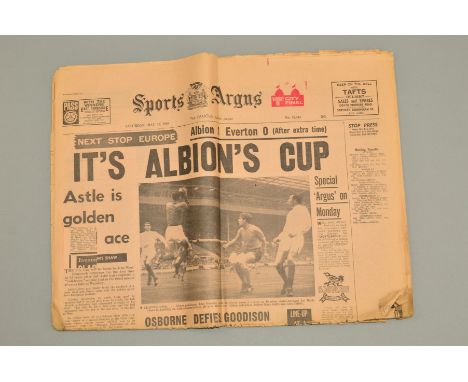 COPY OF THE SPORTS ARGUS NEWSPAPER, dated 18th May 1968, reporting West Bromwich Albion's FA Cup final win over Everton