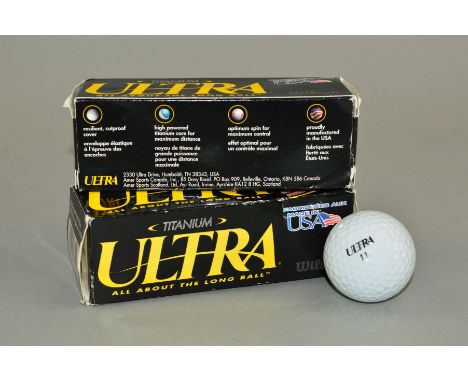 TWO BOXES OF WILSON TITANIUM ULTRA BALLS, (three in one box, two in the other)