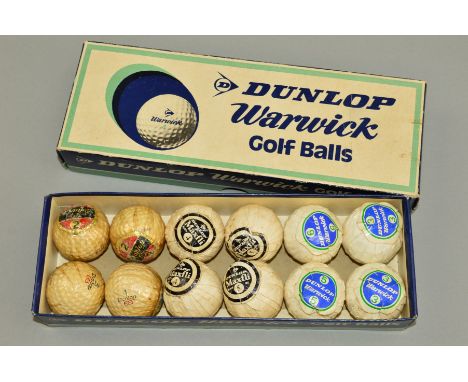 A BOX OF MIXED DUNLOP BALLS, (four x Warwick, 2 x No.3, 1 x No.5 and 1 x No.6), (four x Maxfli, 2 x No.4 and 2 x No.5), (Dunl