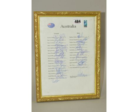 FRAMED AND GLAZED 1999 RUGBY WORLD CUP AUSTRALIA TEAM AUTOGRAPHS, names of players and their signatures