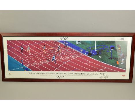 FRAMED SYDNEY 2000 OLYMPIC GAMES, WOMEN'S 400 METRES ATHLETICS FINAL COLOUR PRINT, showing the finish of the race which is si