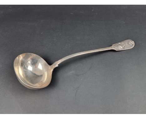 A Victorian silver fiddle pattern soup ladle, by John James Whiting, London 1864, 33cm long, 269g. 