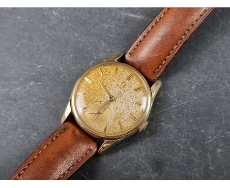 A 1950s Omega 9ct gold manual wind wristwatch, 33mm,&nbsp;on replacement leather strap, Cal 267. Serial No. 17770396.