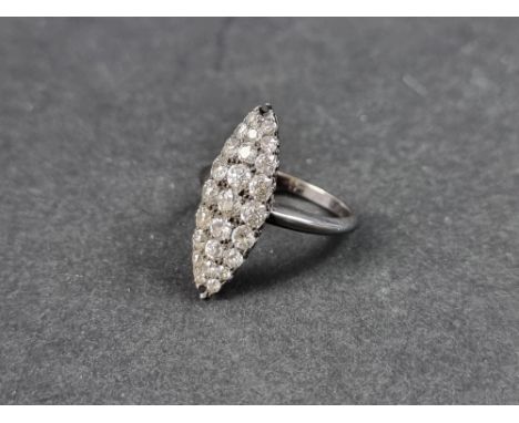 A marquise shaped diamond cluster ring, set twenty five graduated diamonds, size M. 