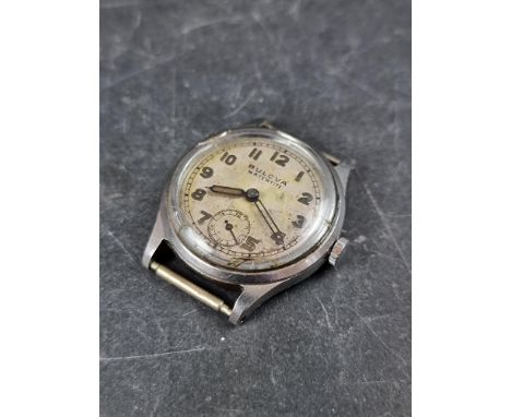 A 1930s Bulova stainless steel manual wind wristwatch, 29mm, (lacking strap).