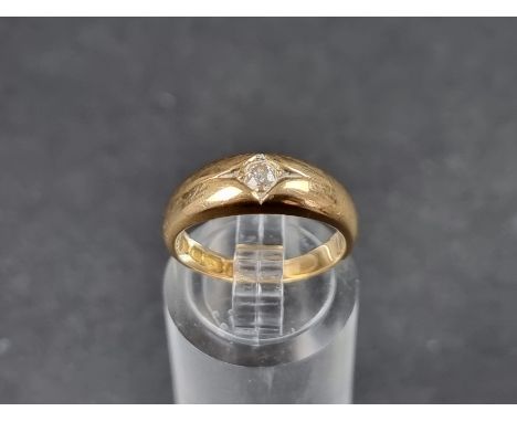 A Victorian 18ct gold gypsy ring, set old cut diamond, size I 1/2, Birmingham 1890, gross weight 4.8g. 