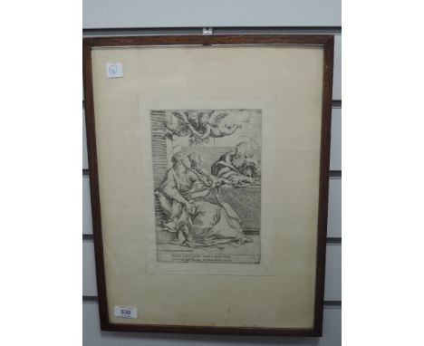 An engraving, after Guido Reni, old master Maria Mater Gratiae - Mary Mother of Mercy, 26 x 19cm, plus frame and glazed