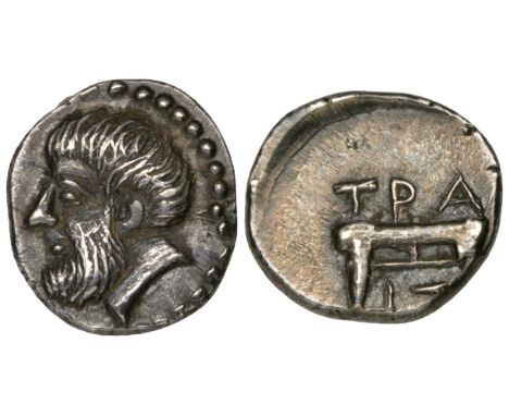 Pontus, Trapezus, silver trihemiobol, 4th century BC, bearded male head left, rev., ΤΡΑ, table; Ι and reversed Γ below, 1.50g