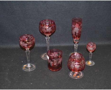 A Lot of Six 'Bleikristal' Ruby Glasses 