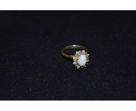 A 9ct Gold Opal and Emerald Diamond Ring 