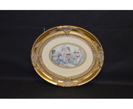 A Gilt Framed Oval Picture 'Children Playing' 