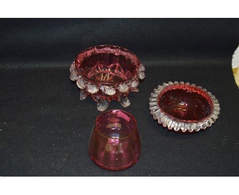 Three Ruby Glass Dishes 