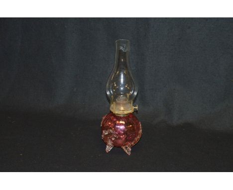 A Victorian Ruby Glass Oil Lamp 