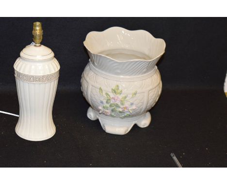 A Belleek Athens Lamp Base and a Belleek Cache Pot