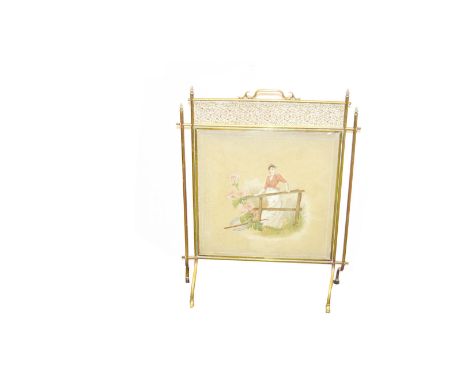 A Brass Firescreen, Decorated Panel 