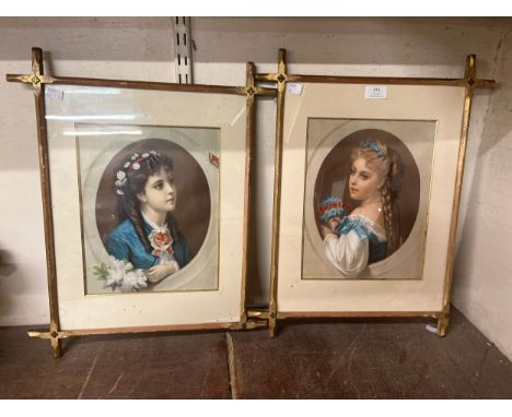 A pair of portrait prints of ladies, framed 