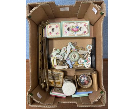 Assorted vintage door finger plates, light fittings, etc. 