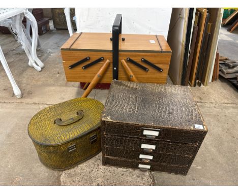 Three assorted vintage sewing boxes