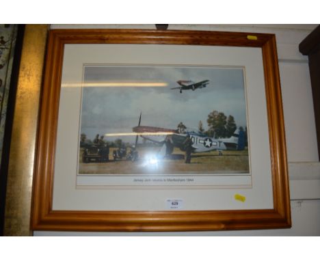 A framed print 'Jersey Jerk Returns to Martlesham, 1944' 