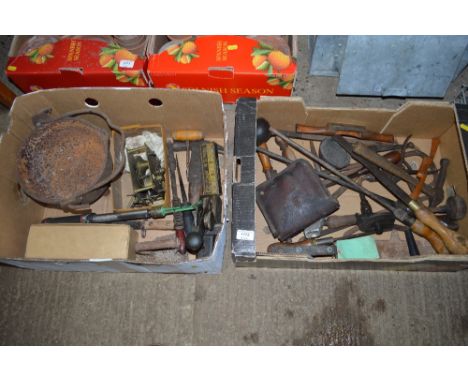 Two boxes of various hand tools etc. 