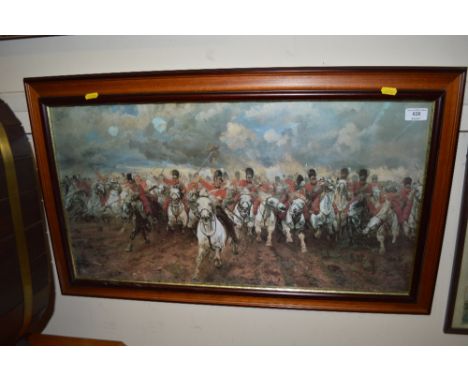A framed print depicting a battle scene 