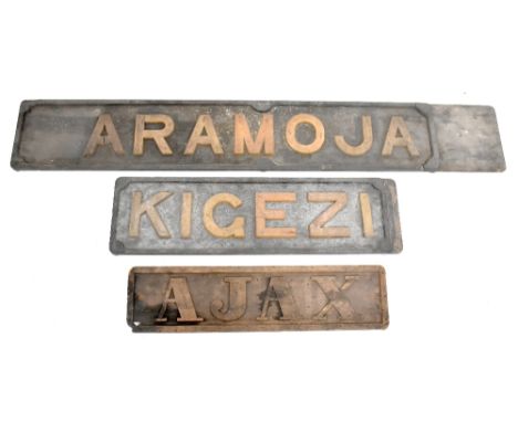 BEYER-PEACOCK & CO, MANCHESTER; three wooden plate casting patterns for railway plates, possibly station plates, comprising K