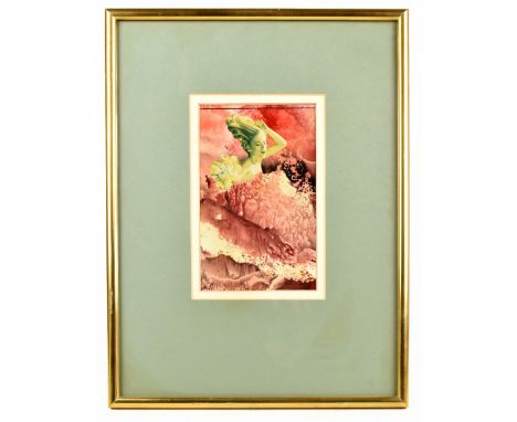 MIKE HEALEY; gouache and photo-collage, 'Storm Princess', signed in ink lower left, 19.5 x 12cm, framed and glazed. (D)Additi