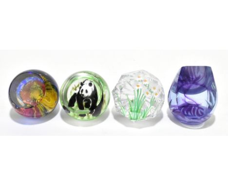 CAITHNESS; three assorted limited edition paperweights including a faceted example 'Meadow Daisies', no.4-5 with Whitefriars 