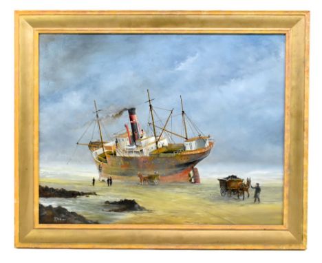 K DOBSON; oil on panel, ‘Unexpected Cargo’, signed lower left, bears label verso, 40 x 50cm, framed. (D)Additional Informatio
