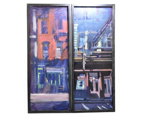 DOM BURKHALTER (born 1959); pair of oils on canvas, 'Greene Street, Soho, New York', and another similar, both signed and dat