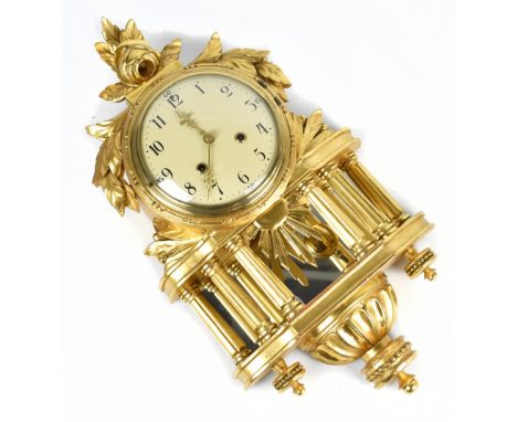 A Swedish Louis XVI style gilt wood cartel type eight day wall clock, the Roman numeral dial signed Westerstrand, with moveme
