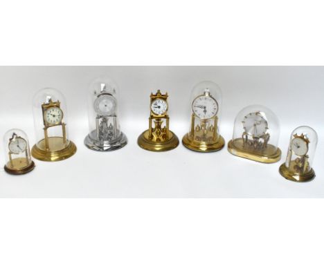 Seven anniversary mantel timepieces including two examples by Kundo, a further example by Elo and an example with a floral de