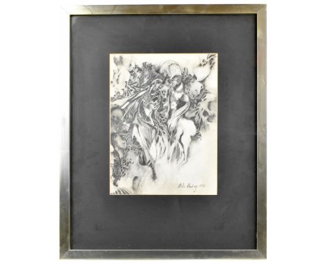 MIKE HEALEY; pencil drawing, 'Horse with Skull', signed and dated 1976 lower right, 30.5 x 22.5cm, framed and glazed. (D)Addi