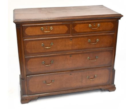 A George III oak and mahogany inlaid chest, with two short and three graduated long drawers, on bracket feet, height 95cm, wi