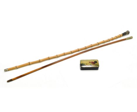 GORDON HIGHLANDERS; a crop stick with silver plated mount, length 70cm, and a similar swagger stick, length 70.5cm, also a Vi