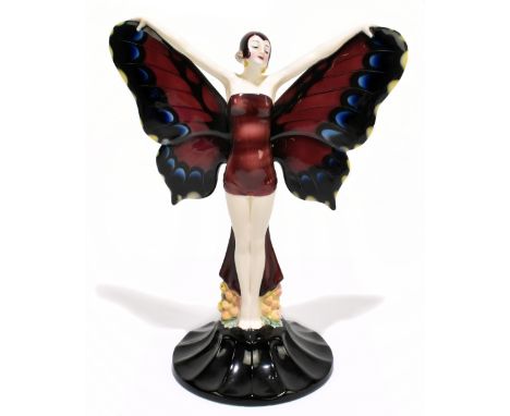GOLDSCHEIDER; an Art Deco pottery figure ‘Butterfly Girl’ designed by Josef Lorenzi, impressed marks, numbered 636636 and ori
