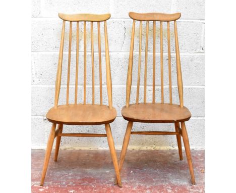 ERCOL; four light elm Goldsmith Windsor spindle back dining chairs (4).&nbsp;