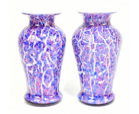 ATTRIBUTED TO STEVENS &amp; WILLIAMS; a pair of cloissonne-clad glass vases with linear and mottled decoration, height 15cm (