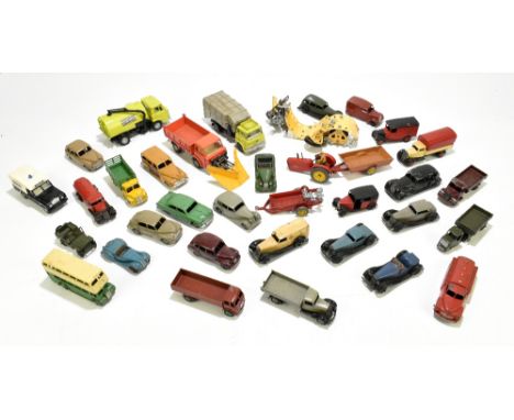 DINKY; a small quantity of assorted playworn vehicles and machinery including farm trailer, Dodge, Lagonda, etc.