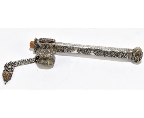 An Indian white metal scribe's box, decorated throughout with scrolls, length 16.5cm.Additional InformationGeneral light age 