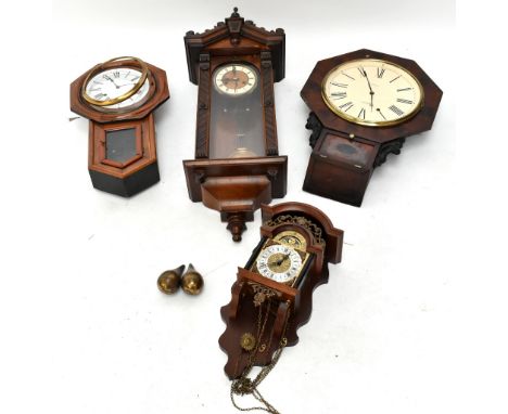 R. SEALEY WINDSOR; a 19th century mahogany drop dial wall timepiece, a walnut and stained beech Vienna type regulator and two