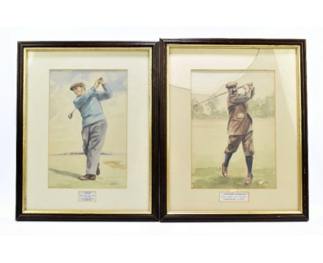DAVID STRIBBLING; a pair of pencil and watercolours, portraits of Bobby Jones and Charles Blair Macdonald, each signed in pen
