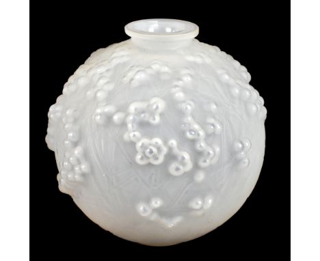 RENÉ LALIQUE (1860-1945); a globular frosted glass vase decorated in the 'Druide' pattern, signed R Lalique France to the und